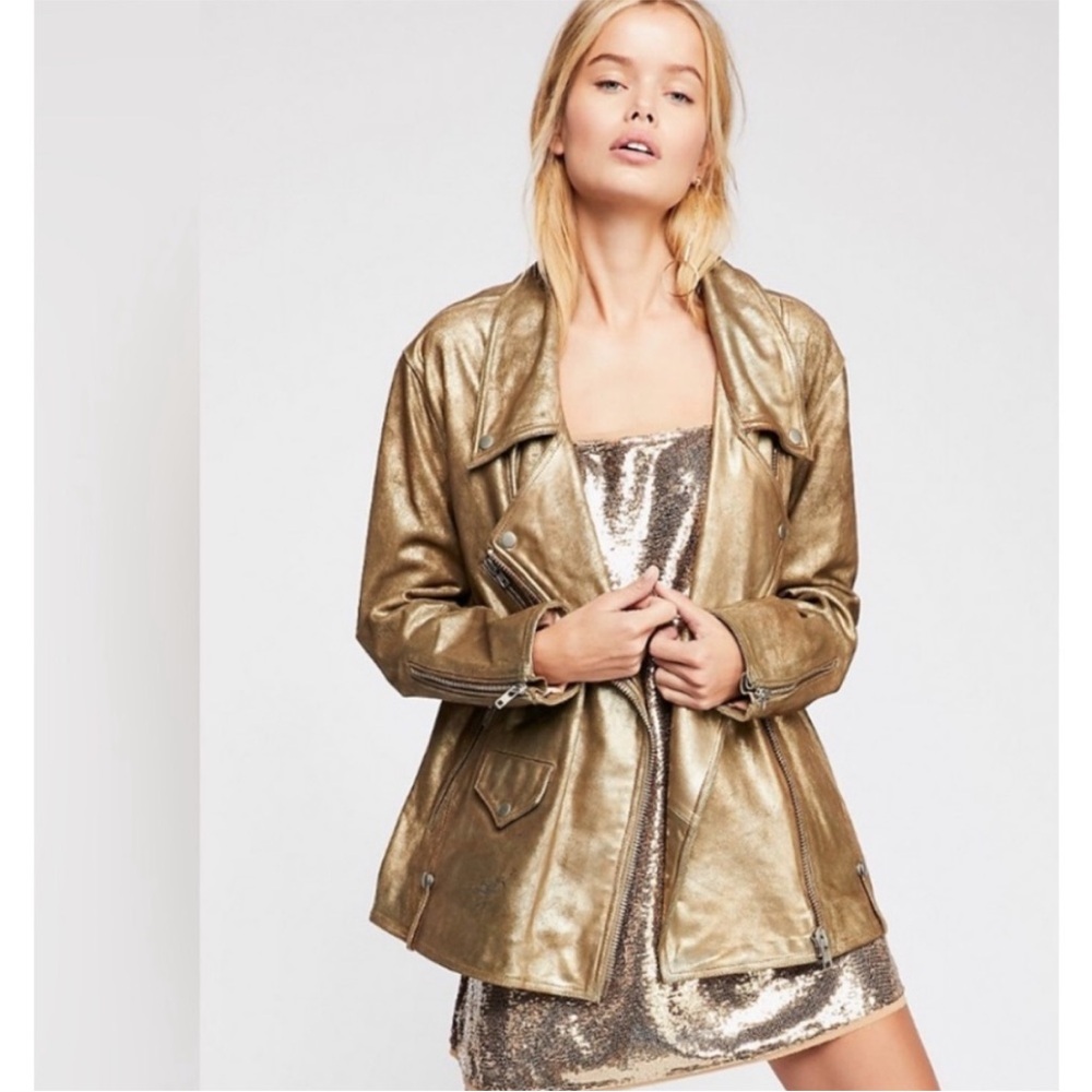 We the Free Jealously leather moto jacket xs free people gold